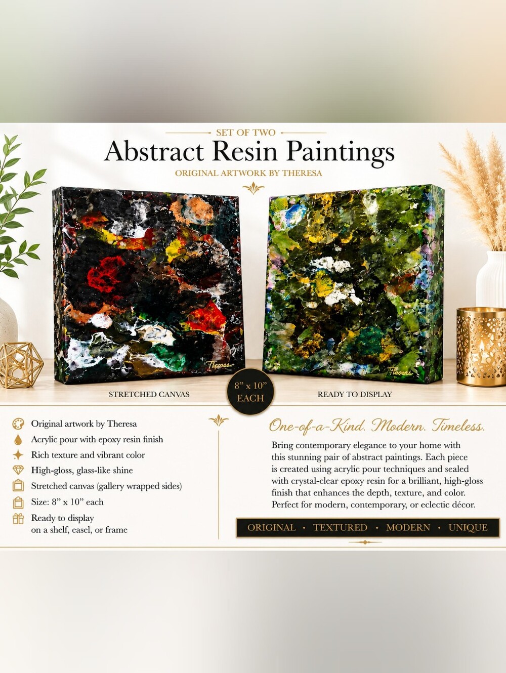 Abstract Mixed-Media Home Art Canvas - Green & Black Tones